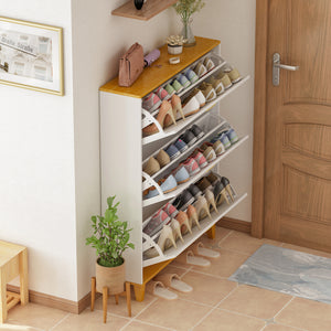 Modern Shoe Storage Cabinet with 3 Compartments & 1 Locker Shoe Cabinet Organizer for Entryway