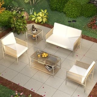 Outdoor Patio Furniture Set Patio Conversation Set 5 Pieces 3 Rattan Chairs 1 Coffee Table 1 End Table