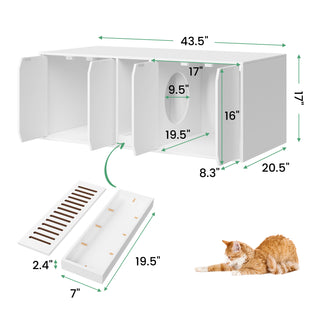 Cat Litter Box Enclosure Hidden Washroom 2 Rooms with Catcher