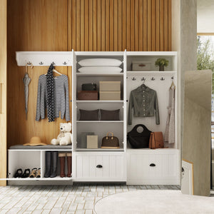 Hall Tree Shelf Rack Shoe Storage Coat Organizer Cabinet for Entryway in Combination