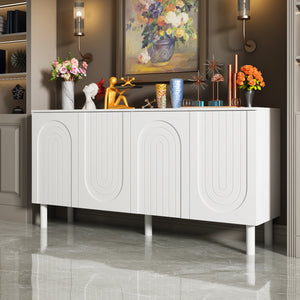 Sideboard Buffet Table Console Table in White Finish 4 U-Shaped Doors
