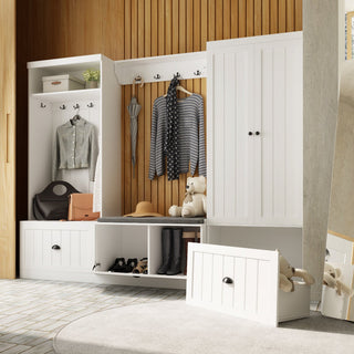 Hall Tree Shelf Rack Shoe Storage Coat Organizer Cabinet for Entryway in Combination
