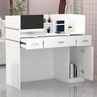 Modern Wooden Reception Desk Computer Table with Filing Cabinet Lockable Storage 47"W