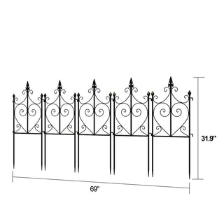 Decorative Garden Fence Outdoor Fence Panel Set of 5 Metal Rustproof