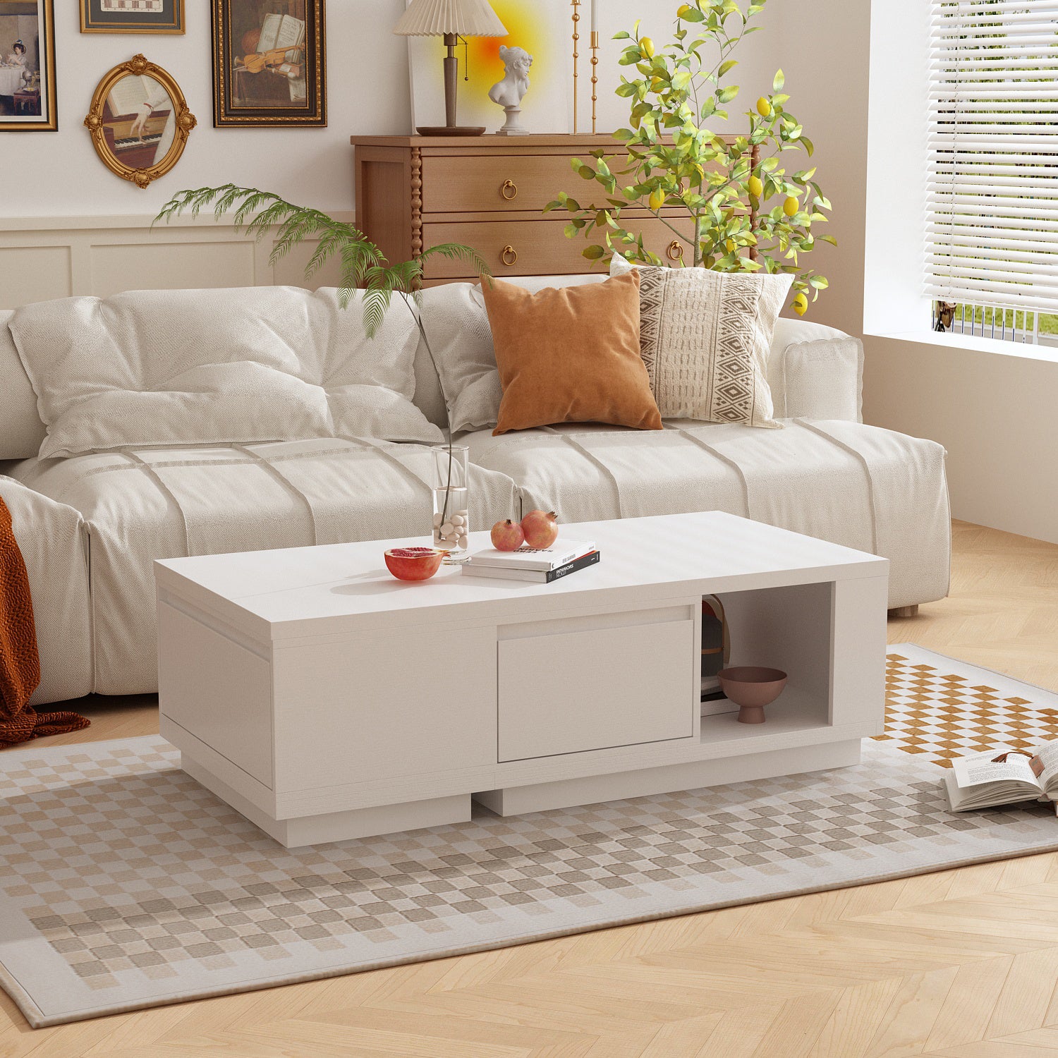 Living Room Coffee Table with Storage 3 Drawers Expandable Table
