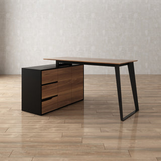 L-Shaped Corner Computer Desk with Drawers Brown Wood Grain