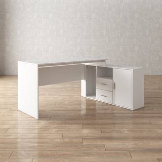 L-Shaped Computer Desk Writing and Gaming Desk with Drawers and Shelves for Home Office