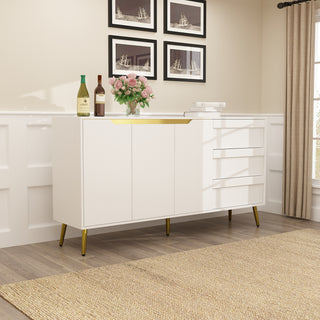 White Sideboard Buffet Server Living Room Cabinet with Ample Storage Space