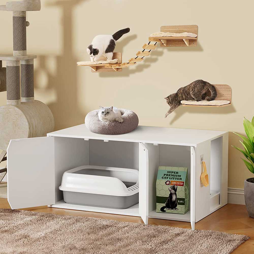 Cat Litter Box Enclosure Wooden Cat House for Indoor Use