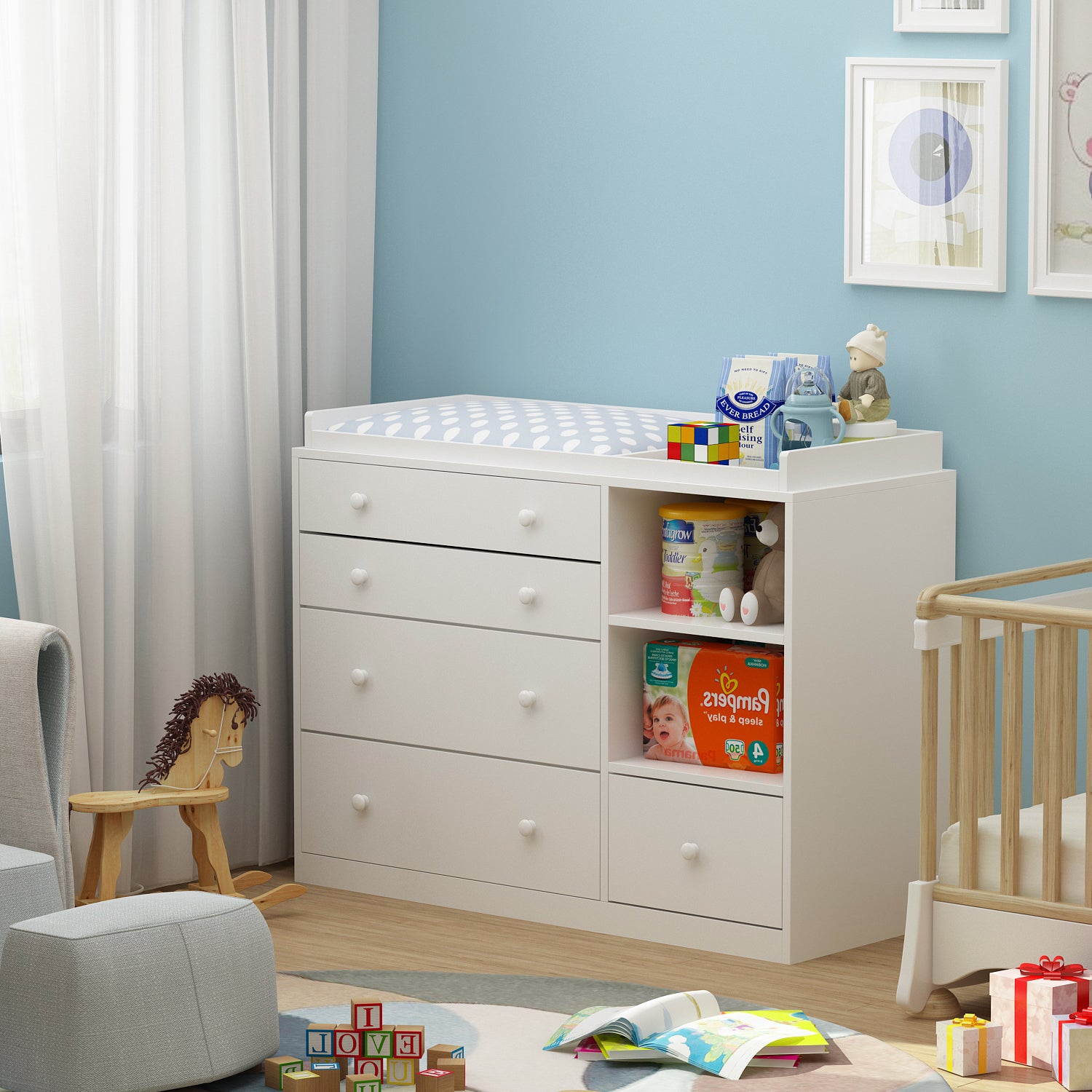 Nursery Storage Dresser Chest Changing Table with Spacious Top 5 Drawers 2 Shelves