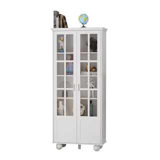 Storage Cabinet with Glass Door Display Cabinet Tall Bookshelf with Large Storage for Study Office Dining Room