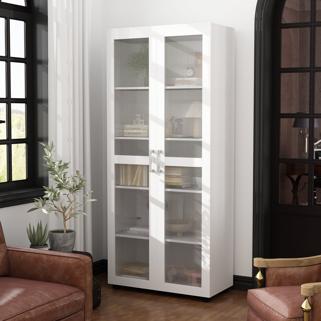 5-Tier Metal Storage Cabinet Glass Display Cabinet with Lockable