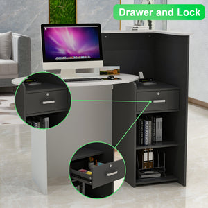 Reception Desk Front Counter Desk with Lockable Drawer and Open Shelf