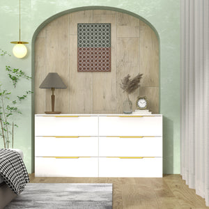 Modern White Dresser 6-Drawer Accent Cabinet for Living Room 62"W