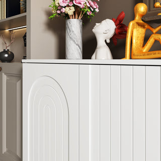 Sideboard Buffet Table Console Table in White Finish 4 U-Shaped Doors