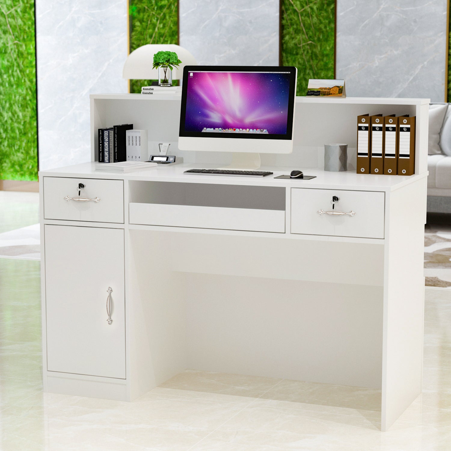Modern Reception Desk Counter Desk with LED Lighting for Hall Entrance