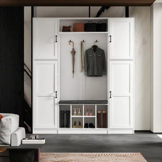 Large Armoire Wardrobe Family Closet 4 Doors with Open Storage