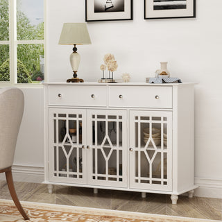 White Buffet Cabinet Storage Sideboard Organizer with Glass Doors