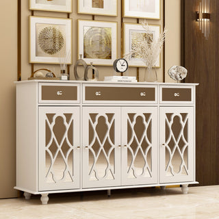 Sideboard Buffet Contemporary Entryway Cabinet with Mirrored Drawers & Doors for Multi-Storage