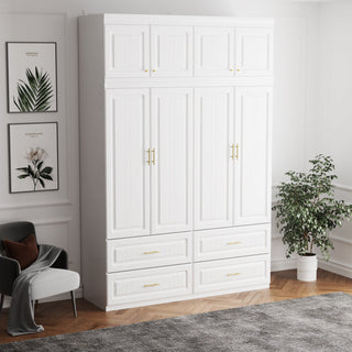 Family Cabinet Wardrobe Bedroom Armoire Home Closet 4 Doors and Drawers