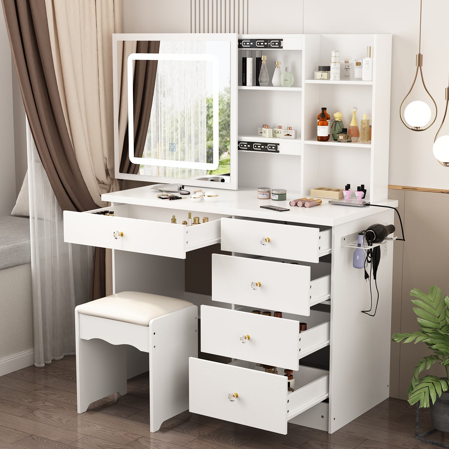 Dressing Table Makeup Table With 4 Drawers Led Mirror Girls Dresser | DIY  at B&Q