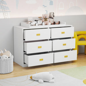 Changing Table Nursery Dresser Nontoxic Sideboard in White Finish with 6 Drawers