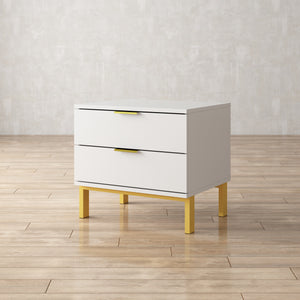 Nightstand with 2 Drawers End Table with Gold Metal Legs for Bedroom
