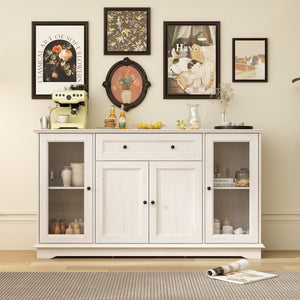 Wide Sideboard Display Buffet Table with Glass Doors & Drawers