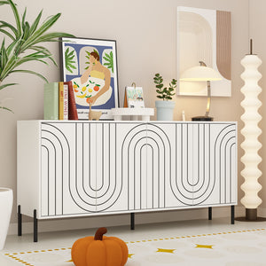 Modern Buffet Table Console Table Storage Sideboard 4 Doors with Decorative Pattern