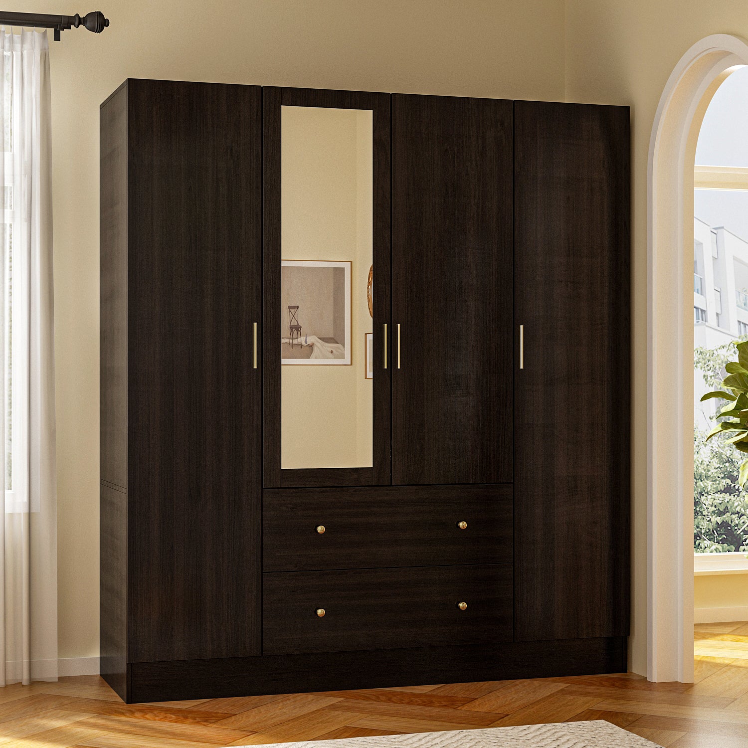 Wardrobe Multifunctional Large Storage Cabinet Armoire with Mirror