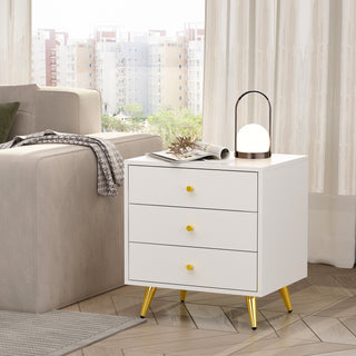 Storage Nightstand Chest 3 Drawers Cabinet in Bedroom with Metal Parts