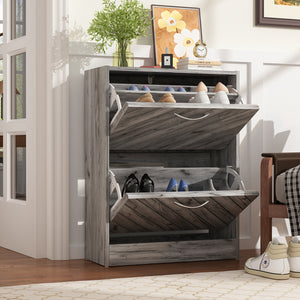 Rustic Shoe Organizer for Hallway Entryway Shoe Cabinet with 2 Flip Drawers