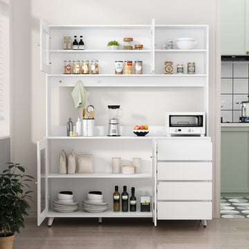  FOTOSOK Kitchen Pantry Storage Cabinet, 63'' Tall Pantry  Cabinet with Glass Doors and Adjustable Shelves, Kitchen Cabinet Cupboard  with Microwave Stand, Kitchen Hutch Utility Pantry for Dining Room : Home 
