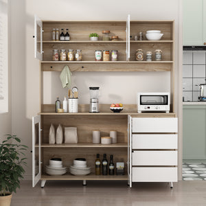 Storage Sideboard Cabinet Cupboard with Drawers and Glass Doors for Kitchen Organization