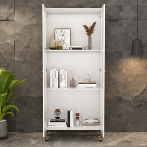 Wooden Bookcase 3-Tier Storage Bookshelf Display Cabinet 70"W