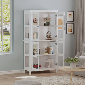 Bookshelf 4-Storey Storage Stand Storage Cabinet Bookcase Display Cabinet with Tempered Glass Doors