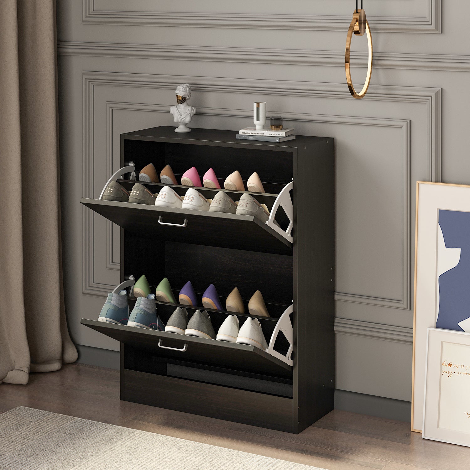 Shoe Cabinet with 2 Flip Drawers for Entryway Modern Shoe Storage Cabinet