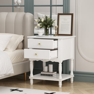 End Table Side Table Bedroom Night Stand Bedside Embossed Table with 2 Drawers & Open Shelf