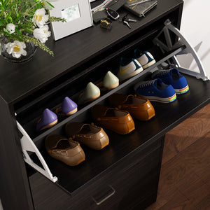 Freestanding Shoe Storage Cabinet for Entryway, Wooden Narrow Shoe