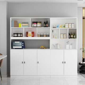 FUFU&GAGA 62.9 in. White Wood Storage Cabinet Kitchen Cabinet with