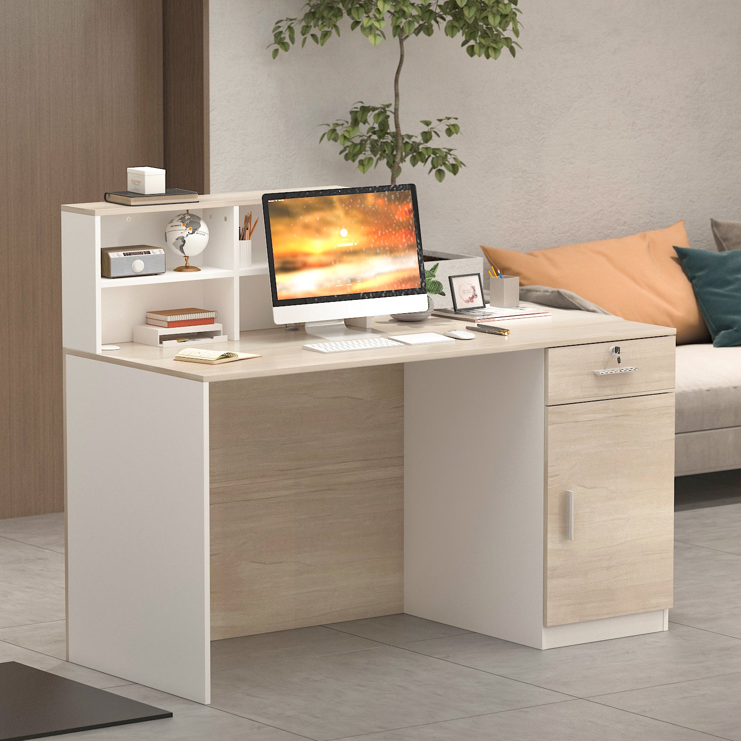 Reception Desk with Counter & Filing Cabinets for Checkout & Retail
