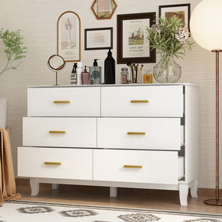 Modern White Finish Double Dresser 6-Drawer Cabinet for Hallway Entryway Living Room