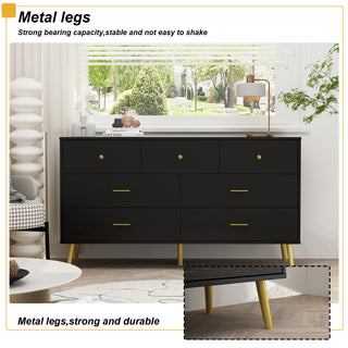 Modern 6-Drawer Double Dresser Seaside Cabinet with Metal Legs