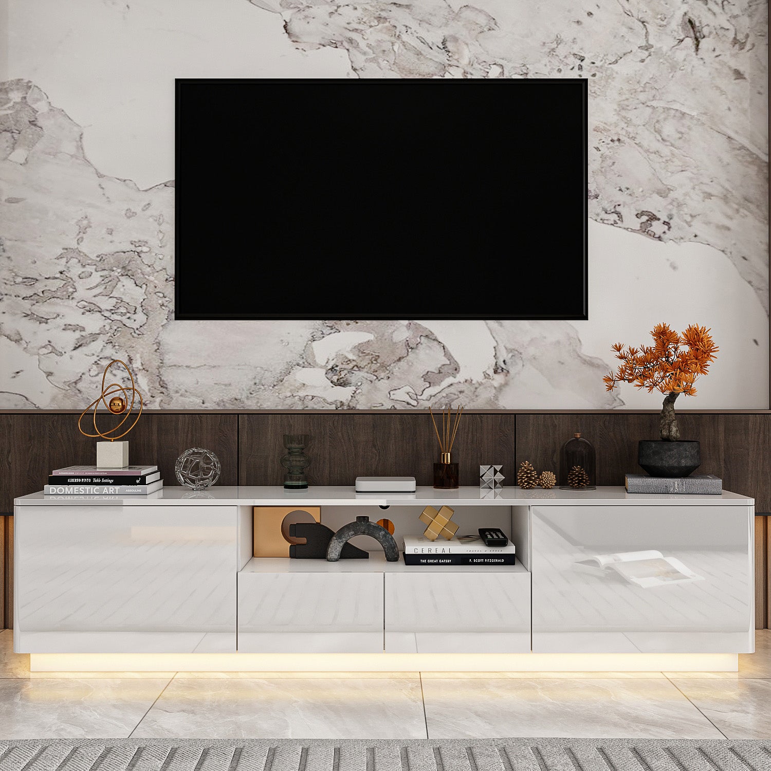 LED TV Stand Console Table Entertainment Center High Gloss