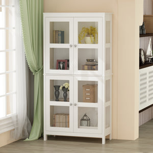 Bookshelf 4-Storey Storage Stand Storage Cabinet Bookcase Display Cabinet with Tempered Glass Doors