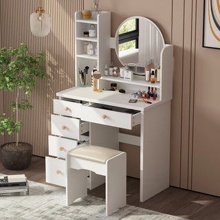 Makeup Vanity Set Dresser Desk with 5 Drawers and Display Shelves