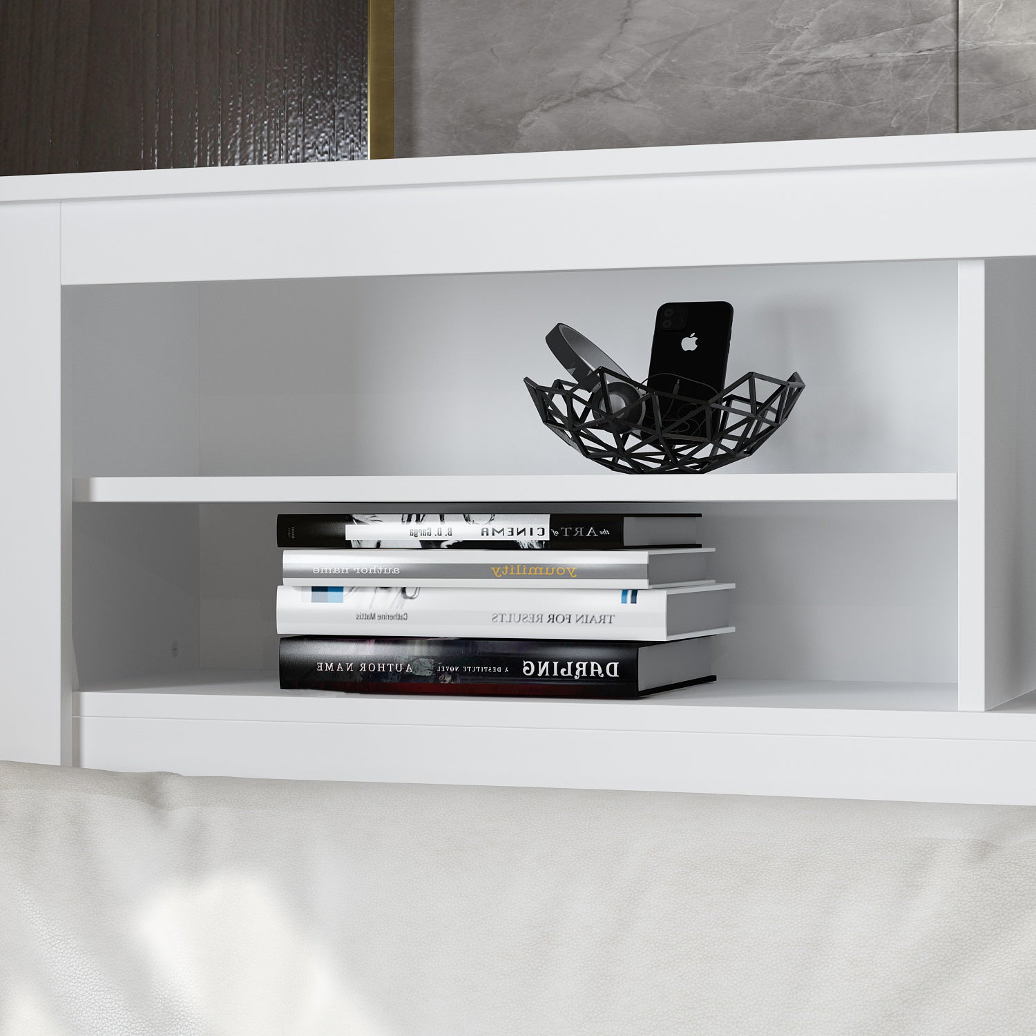 Storage Headboard Bookcase Headboard with LED Light & Charging Station