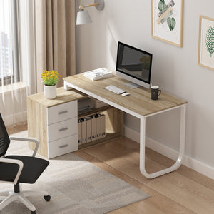 Reversible L-Shaped Desk Computer Desk with Drawers & Shelf Ample Storage - FUFUGAGA White