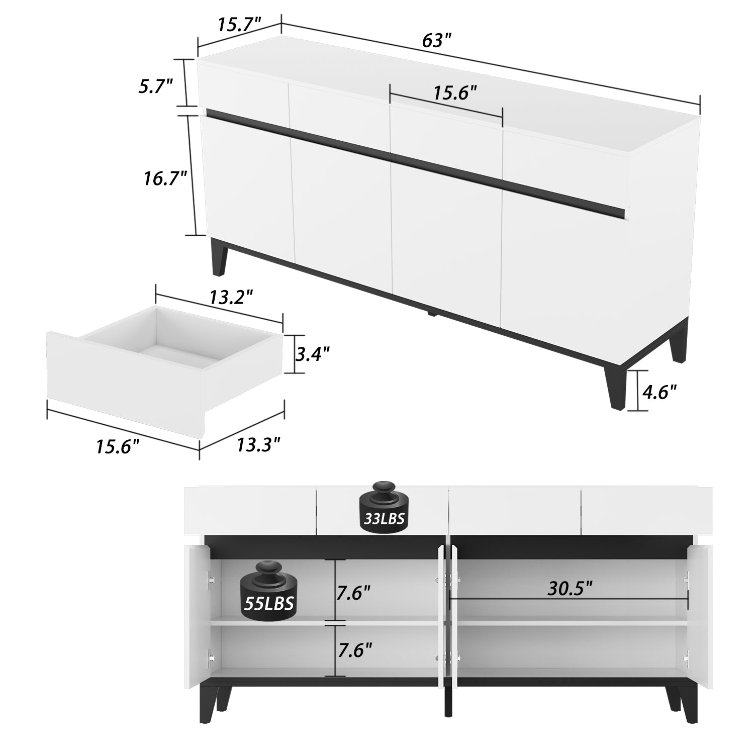 Modern Buffet 4 Doors & 4 Drawers Kitchen Storage Sideboard Cabinet