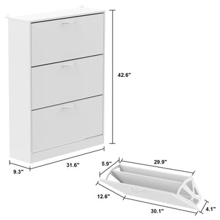 Modern Shoe Storage Cabinet with 3 Flip Drawers Wood Shoe Rack Storage Organizer for Entryway Hallway